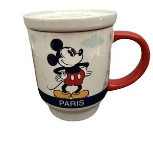 Disney Mickey Mouse Ceramic Mug with Lid Paris Love Eiffel Tower